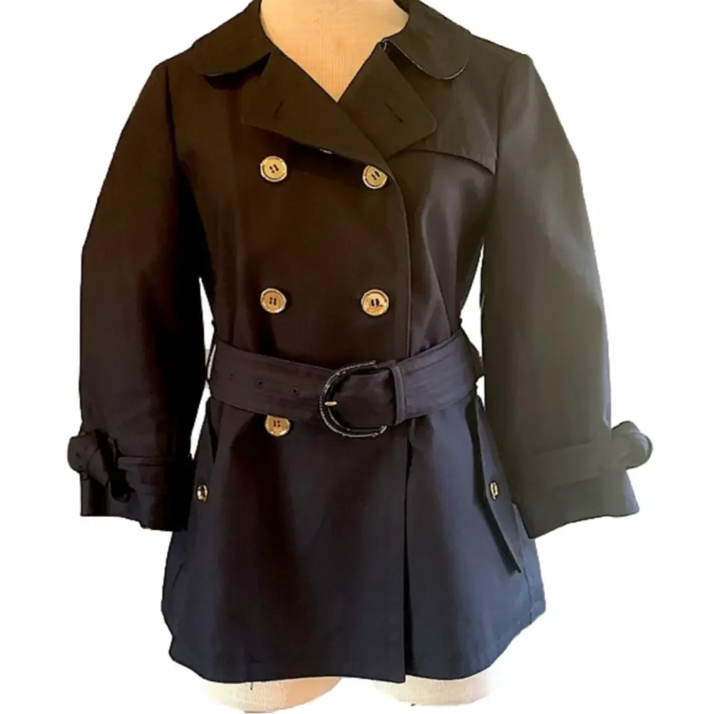 Coach sz 4 navy blue jacket with 3/4 sleeves and gold button details